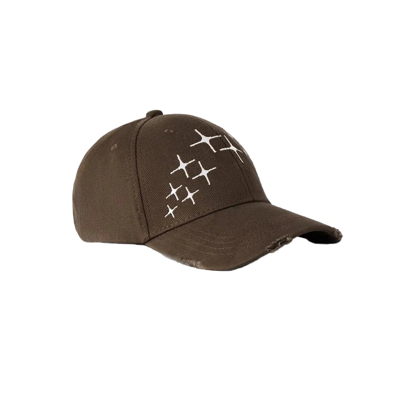 Brown cap with white star pattern on a white background