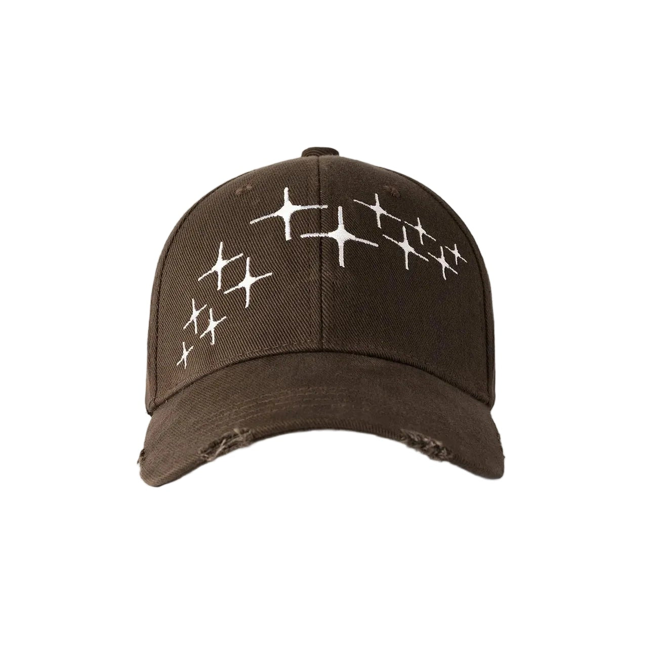 Brown cap with white star patterns on a white background