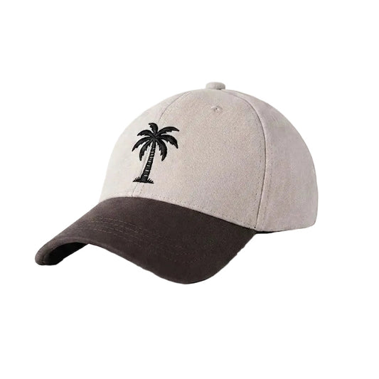 Baseball cap with a palm tree design on a white background
